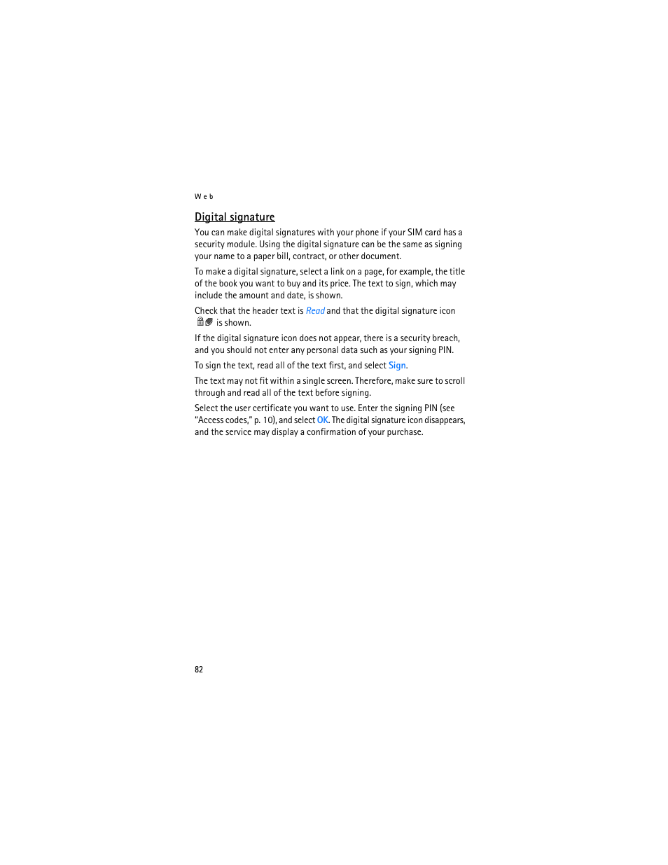 Digital signature,” p. 82 | Nokia 7370 User Manual | Page 83 / 201
