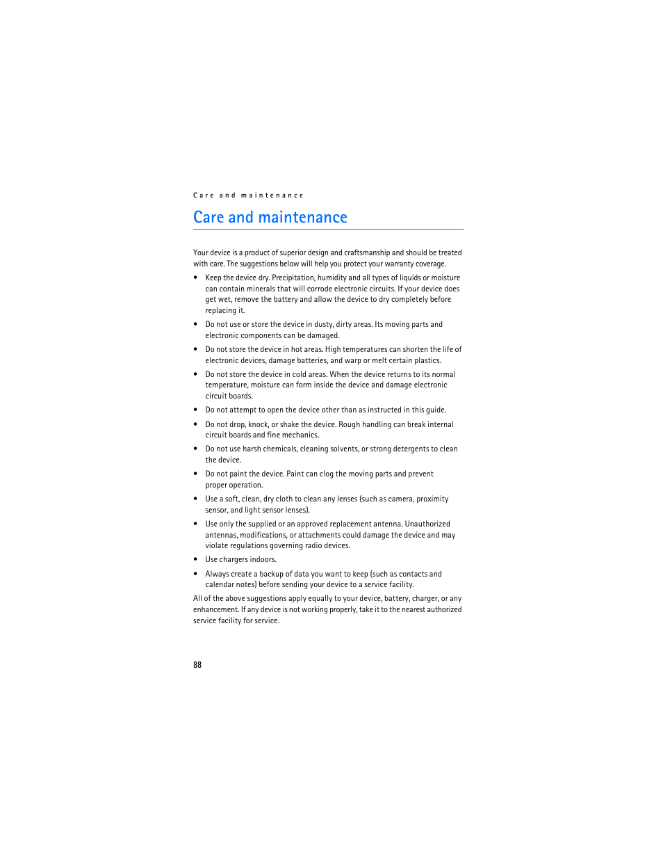 Care and maintenance | Nokia 7370 User Manual | Page 89 / 201