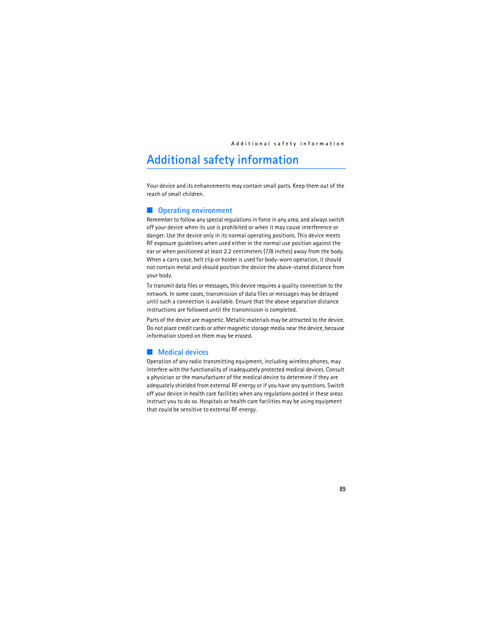 Additional safety information, Additional safety information . 89 | Nokia 7370 User Manual | Page 90 / 201