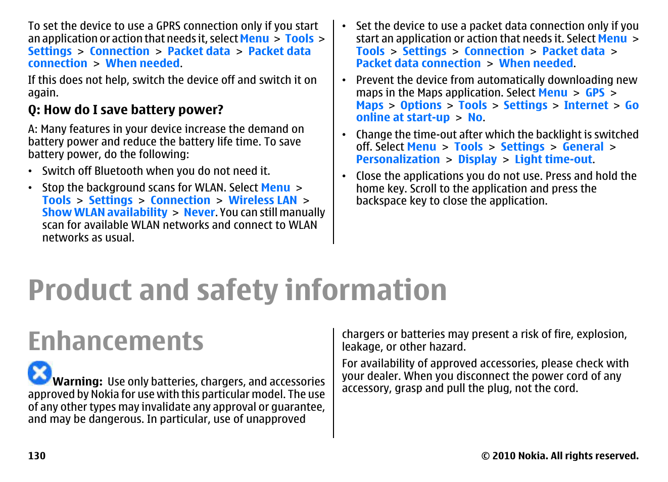 Product and safety information, Enhancements | Nokia E63 User Manual | Page 130 / 143