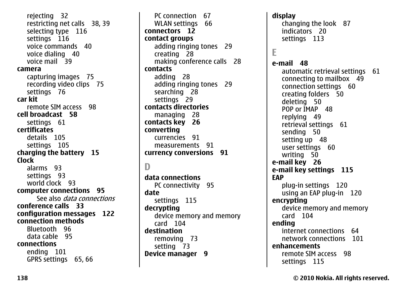 Nokia E63 User Manual | Page 138 / 143