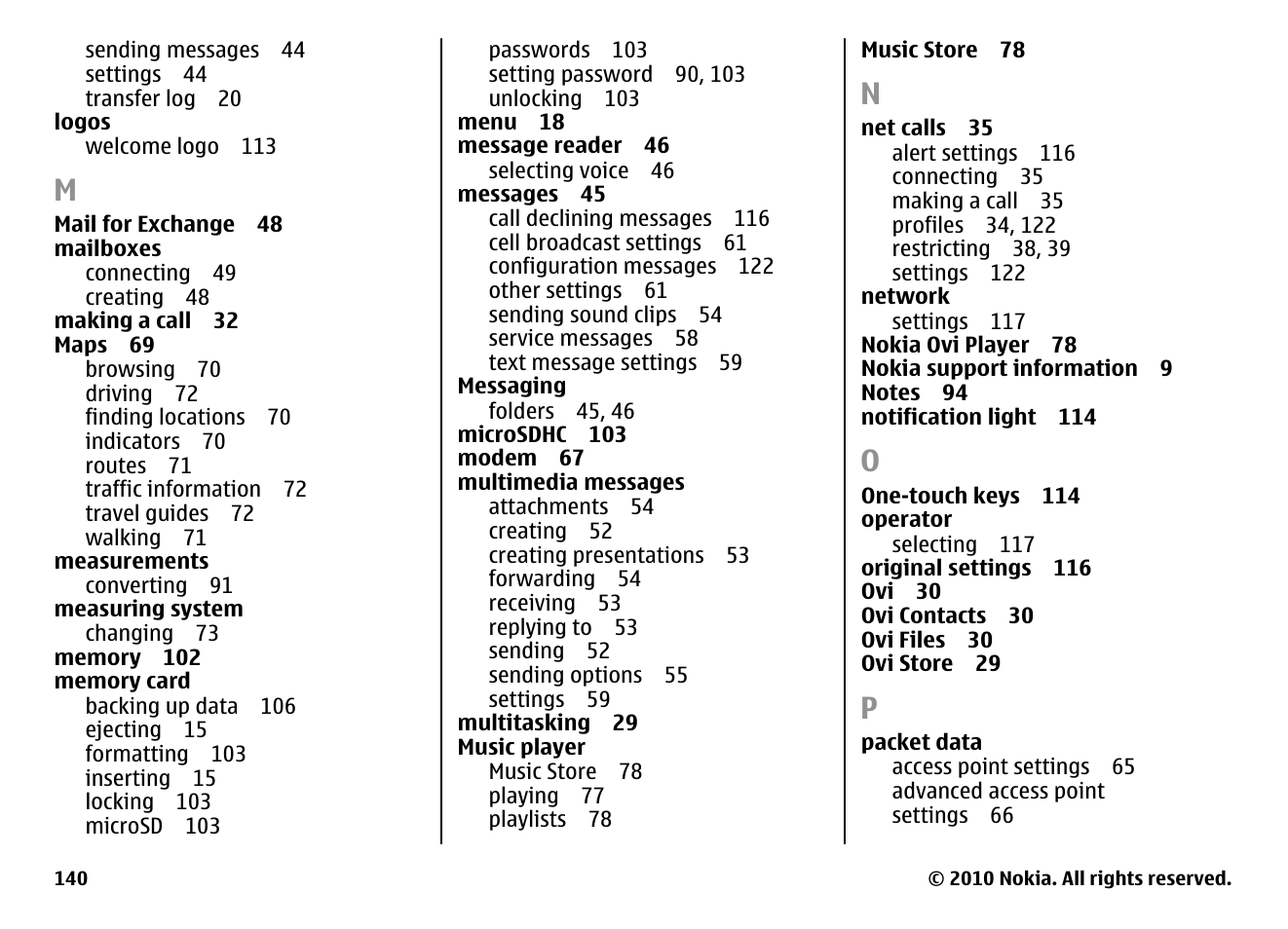 Nokia E63 User Manual | Page 140 / 143