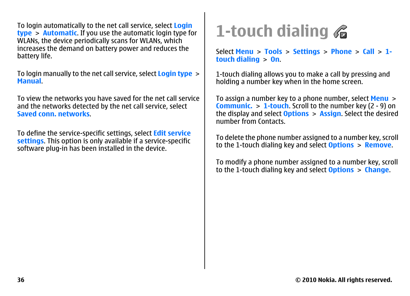 Touch dialing, Call forward | Nokia E63 User Manual | Page 36 / 143