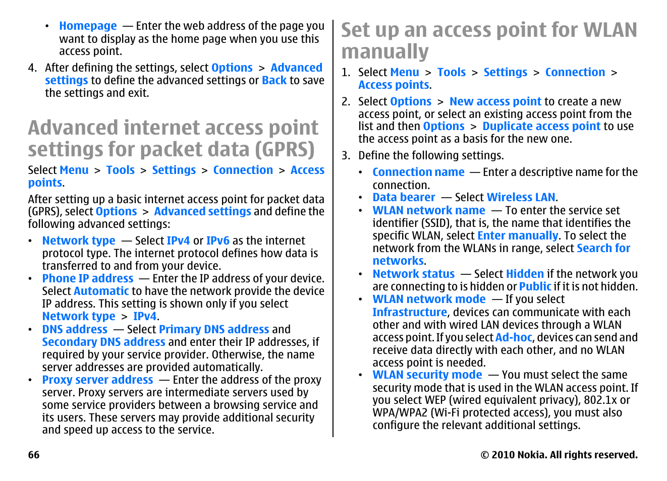 Set up an access point for wlan manually | Nokia E63 User Manual | Page 66 / 143