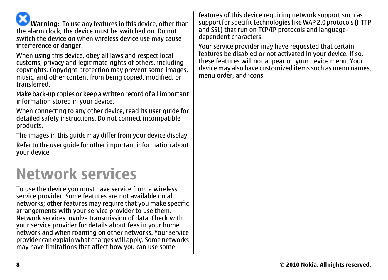 Network services | Nokia E63 User Manual | Page 8 / 143