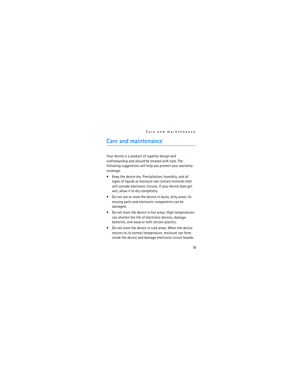 Care and maintenance | Nokia Bluetooth Stereo Headset BH-103 User Manual | Page 18 / 20