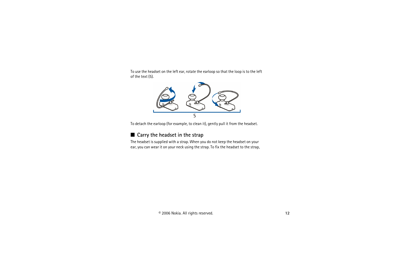 Carry the headset in the strap | Nokia Bluetooth Headset BH-700 User Manual | Page 12 / 17