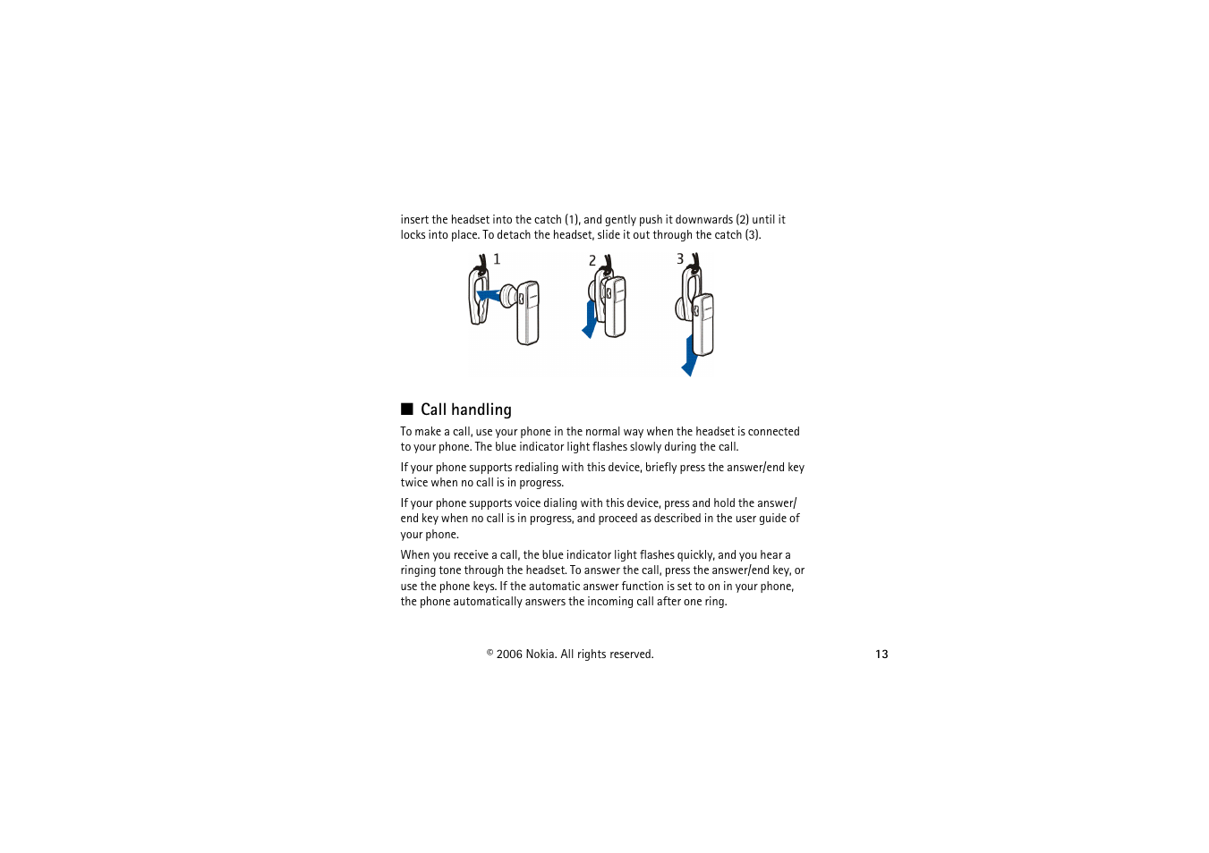 Call handling | Nokia Bluetooth Headset BH-700 User Manual | Page 13 / 17