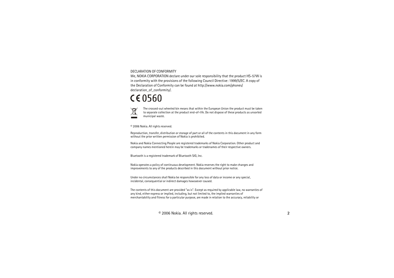 Nokia Bluetooth Headset BH-700 User Manual | Page 2 / 17