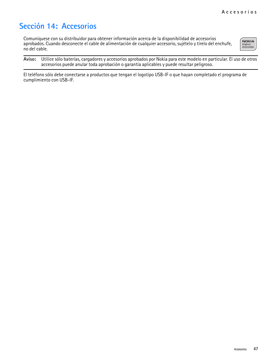 Title - sección 14: accesorios, Sección 14: accesorios | Nokia 2705 classic User Manual | Page 101 / 108