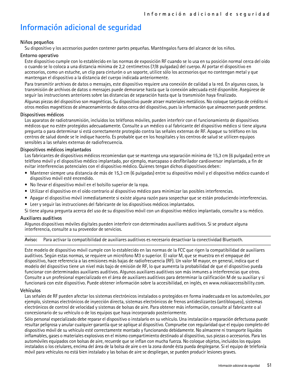 Title - información adicional de seguridad, Información adicional de seguridad | Nokia 2705 classic User Manual | Page 105 / 108