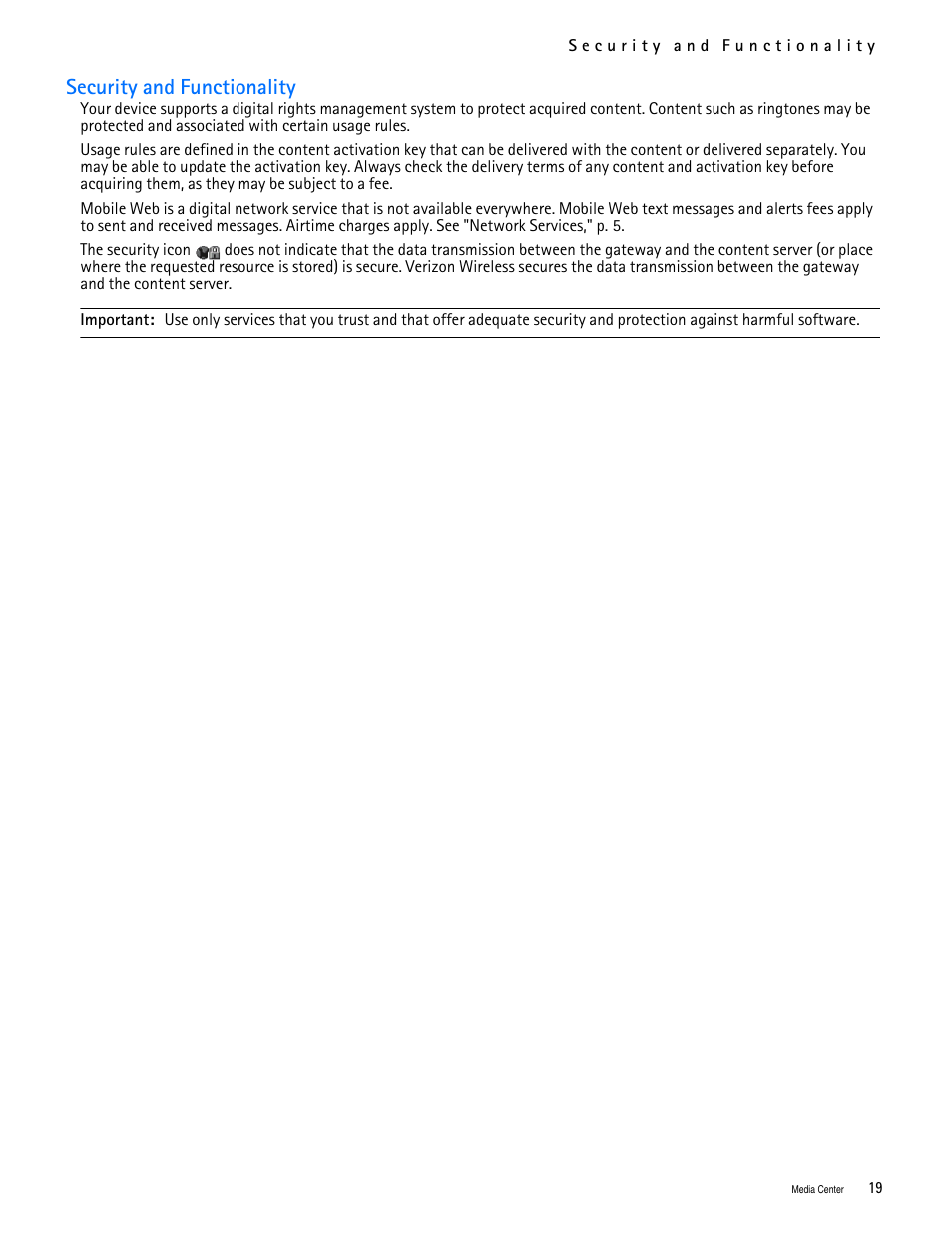 Title - security and functionality, Security and functionality | Nokia 2705 classic User Manual | Page 20 / 108