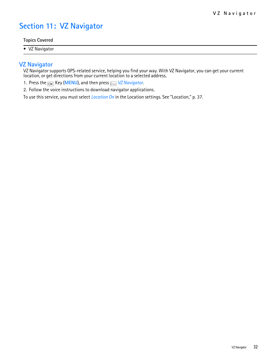 Title - section 11: vz navigator, Title - vz navigator, Section 11: vz navigator | Vz navigator | Nokia 2705 classic User Manual | Page 33 / 108