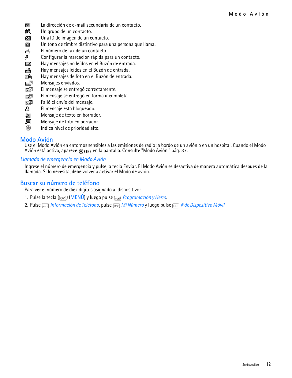 Title - modo avión, Title - llamada de emergencia en modo avión, Title - buscar su número de teléfono | Modo avión buscar su número de teléfono, Modo avión, Buscar su número de teléfono | Nokia 2705 classic User Manual | Page 66 / 108