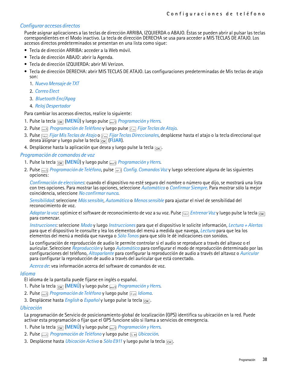 Title - configurar accesos directos, Title - programación de comandos de voz, Title - idioma | Title - ubicación | Nokia 2705 classic User Manual | Page 92 / 108