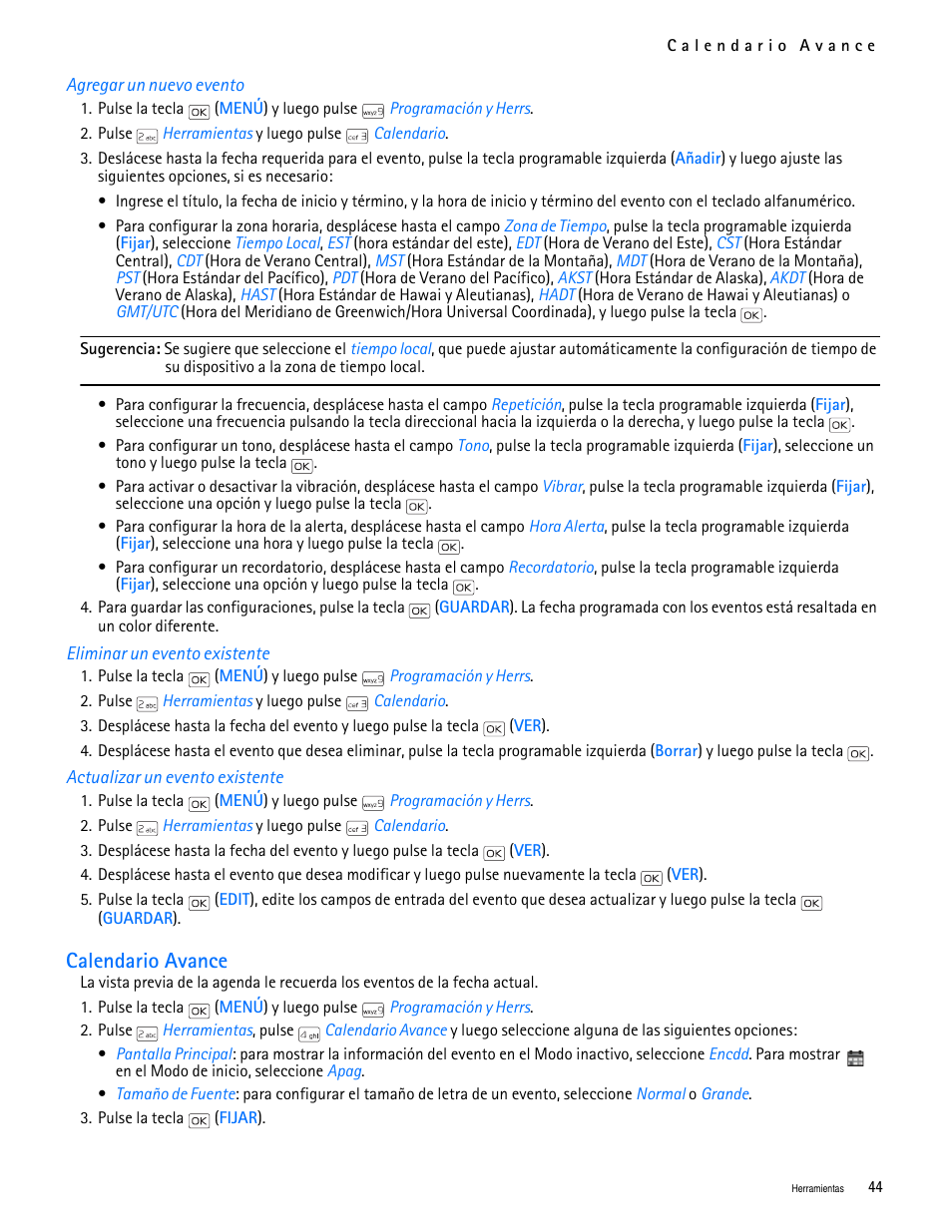 Title - agregar un nuevo evento, Title - eliminar un evento existente, Title - actualizar un evento existente | Title - calendario avance, Calendario avance | Nokia 2705 classic User Manual | Page 98 / 108