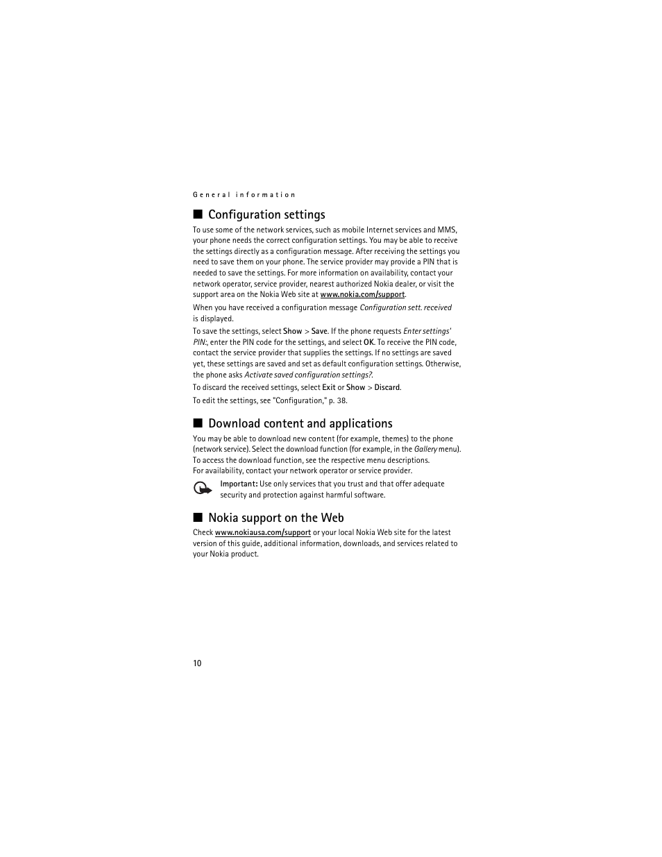 Configuration settings, Download content and applications, Nokia support on the web | Nokia 6061 User Manual | Page 11 / 137
