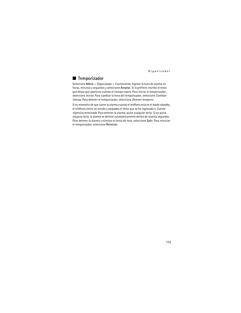Temporizador | Nokia 6061 User Manual | Page 114 / 137