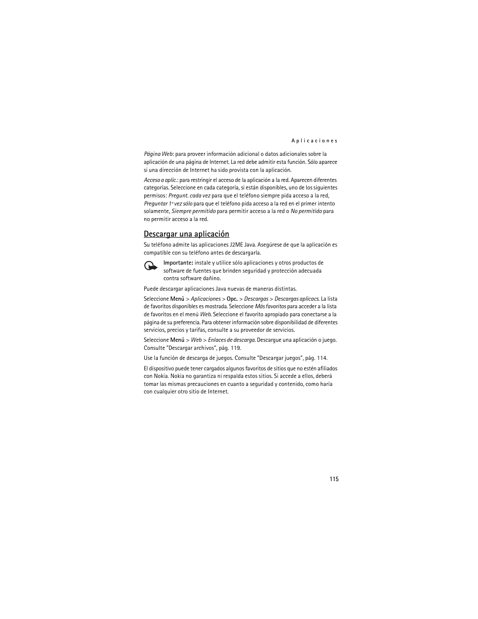 Descargar una aplicación | Nokia 6061 User Manual | Page 116 / 137