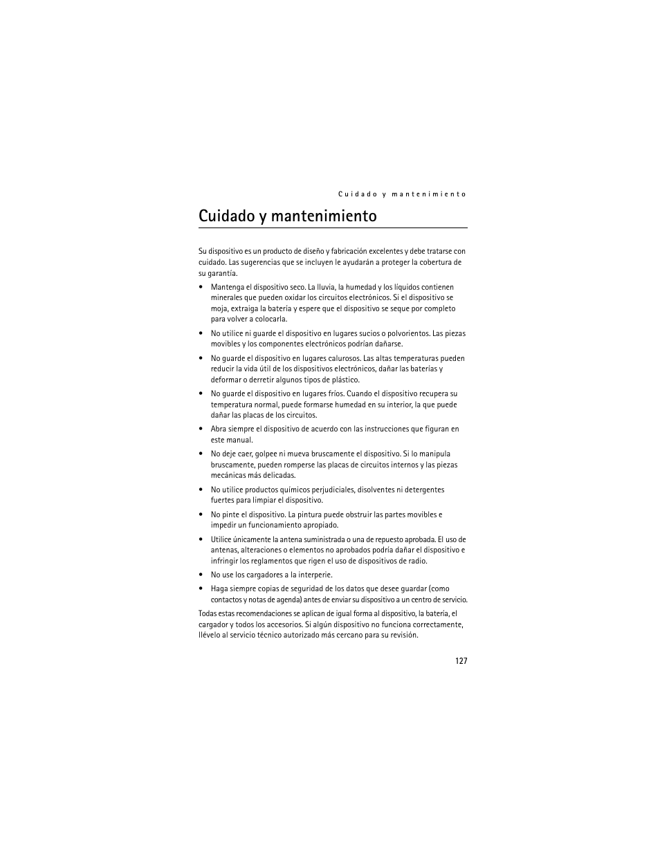 Cuidado y mantenimiento | Nokia 6061 User Manual | Page 128 / 137