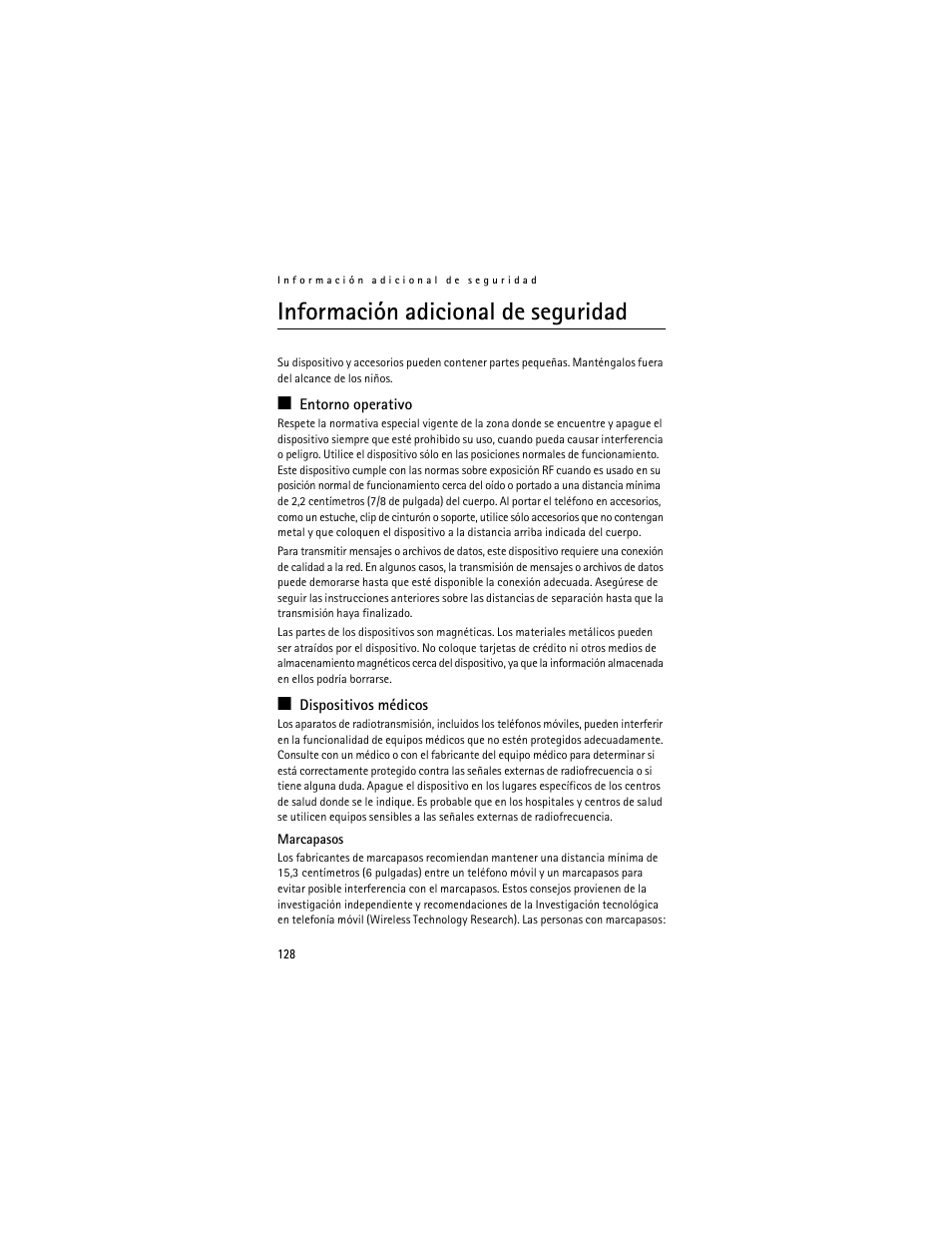 Información adicional de seguridad | Nokia 6061 User Manual | Page 129 / 137