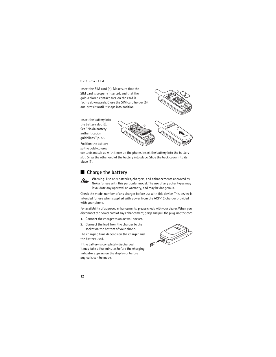 Charge the battery | Nokia 6061 User Manual | Page 13 / 137