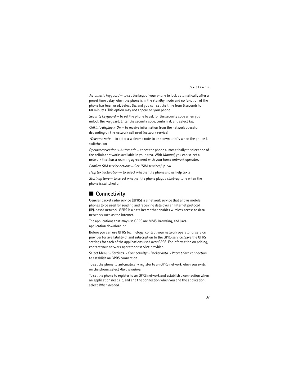 Connectivity, Connectivity," p. 37 | Nokia 6061 User Manual | Page 38 / 137