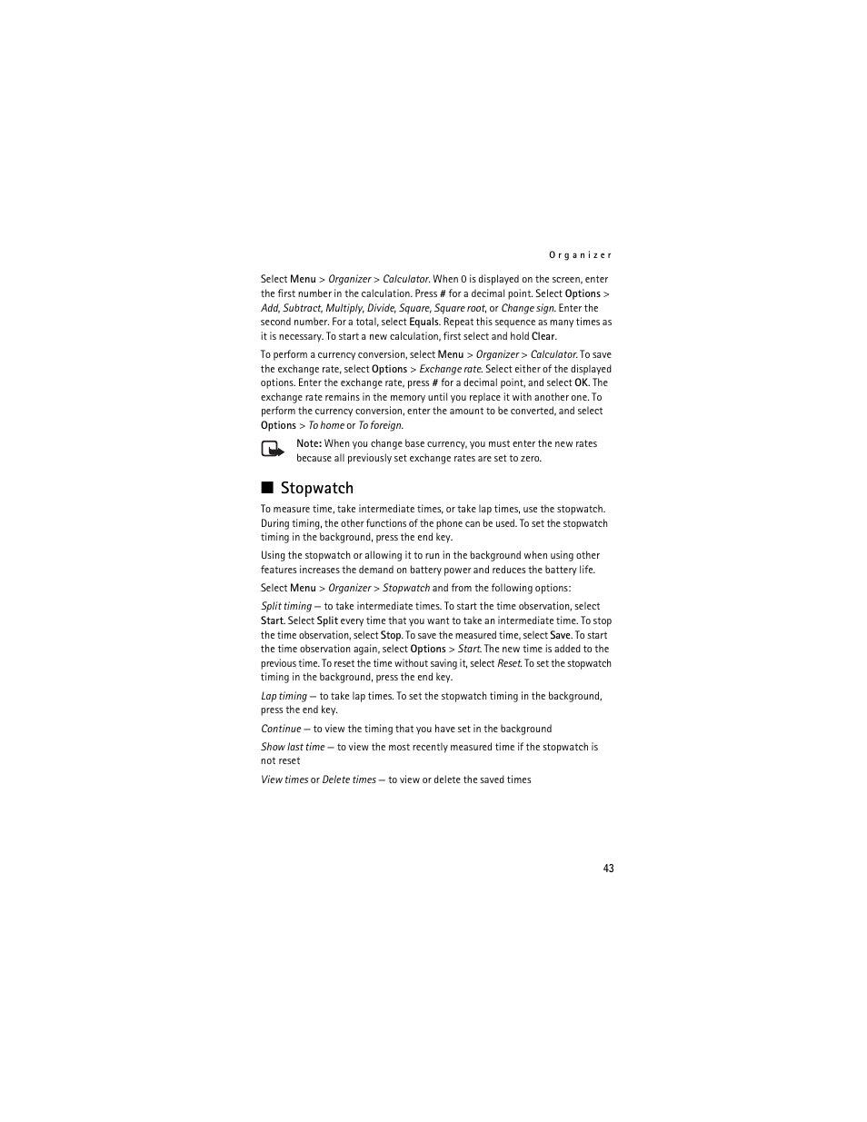 Stopwatch | Nokia 6061 User Manual | Page 44 / 137