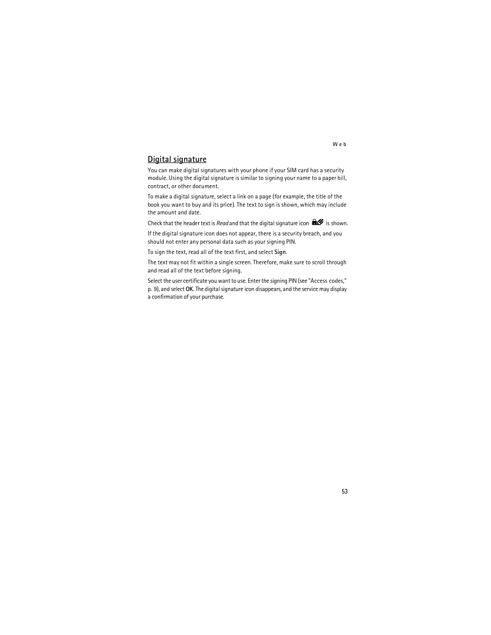 Digital signature, Digital signature," p. 53 | Nokia 6061 User Manual | Page 54 / 137