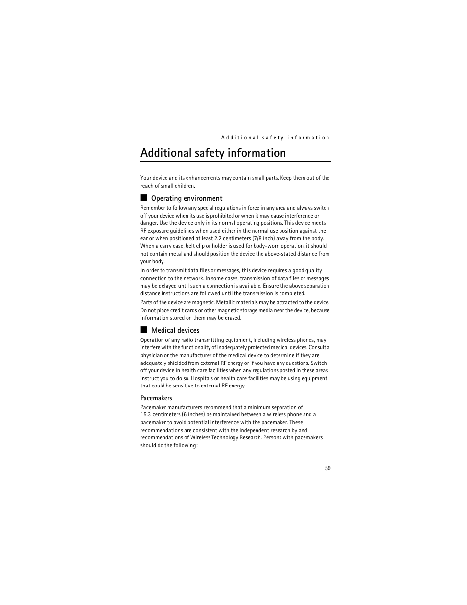 Additional safety information, Additional safety information . 59 | Nokia 6061 User Manual | Page 60 / 137