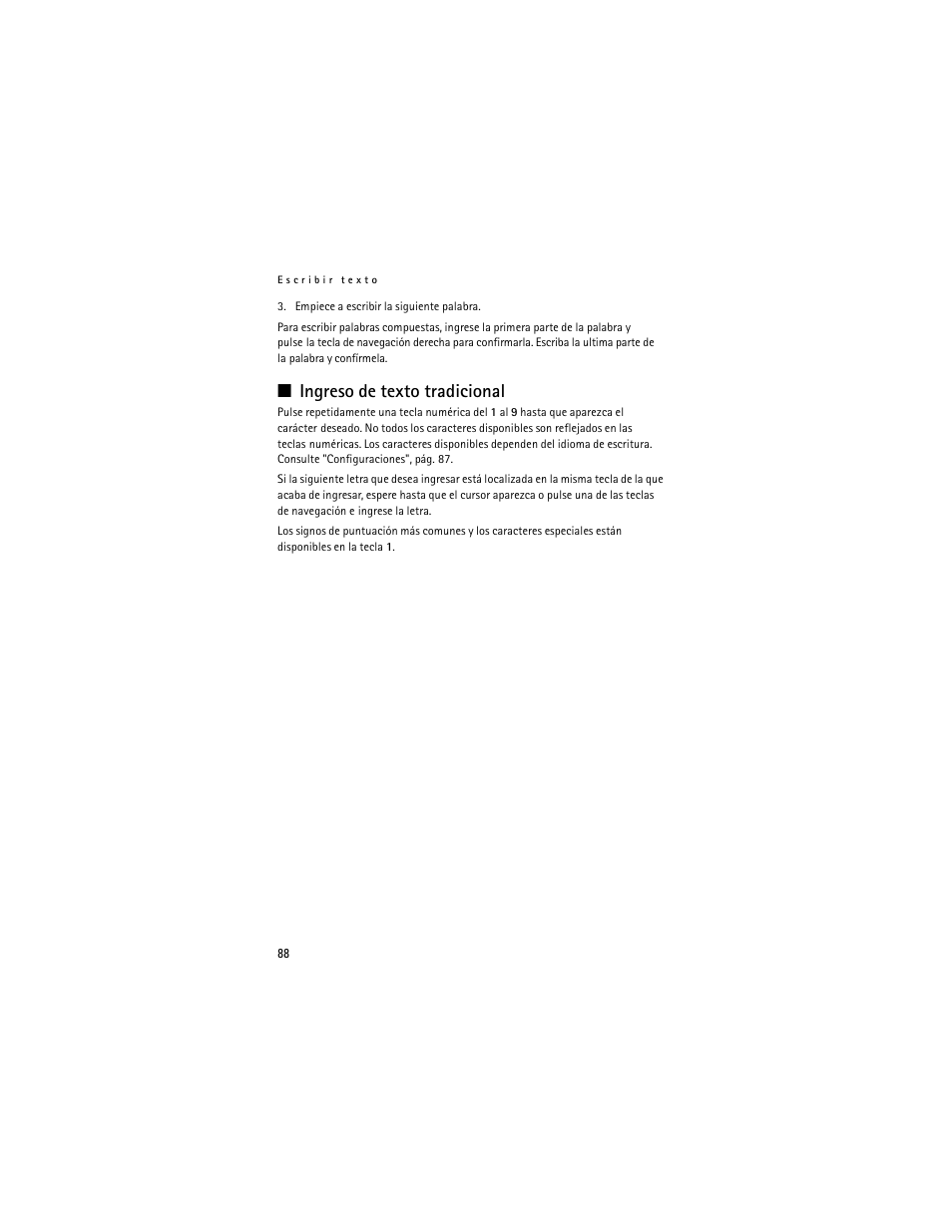 Ingreso de texto tradicional | Nokia 6061 User Manual | Page 89 / 137