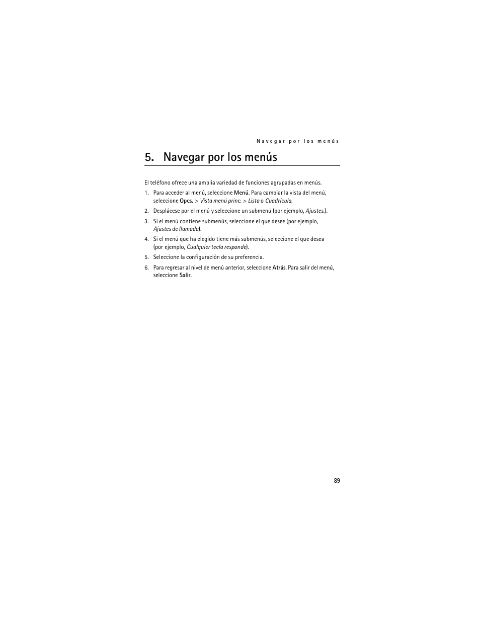 Navegar por los menús | Nokia 6061 User Manual | Page 90 / 137