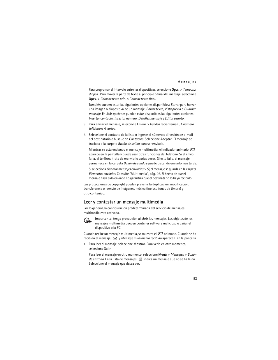 Leer y contestar un mensaje multimedia, Leer y contestar un mensaje multimedia", pág. 93 | Nokia 6061 User Manual | Page 94 / 137