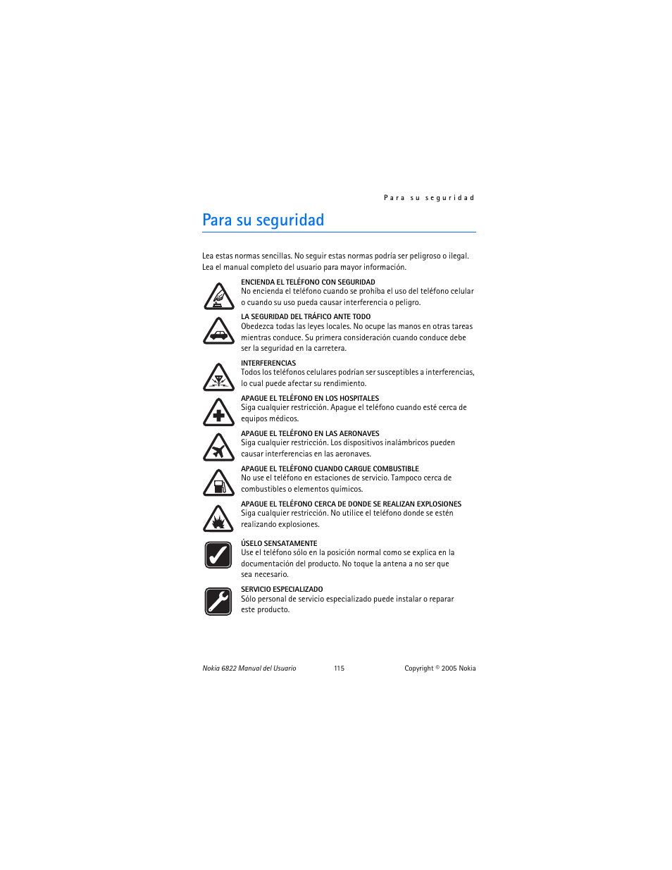 Para su seguridad | Nokia 6822 User Manual | Page 116 / 225