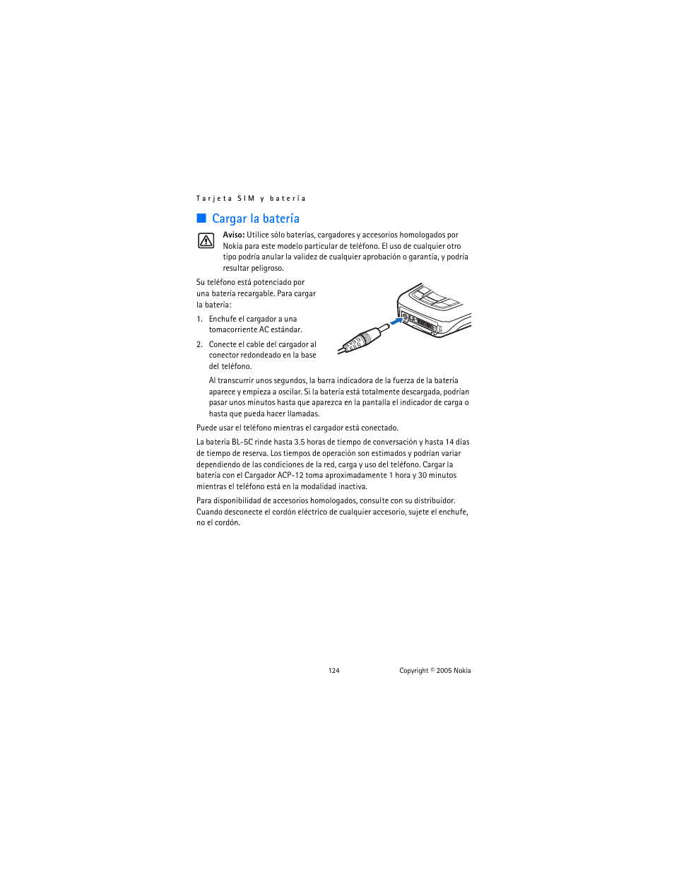 Cargar la batería | Nokia 6822 User Manual | Page 125 / 225