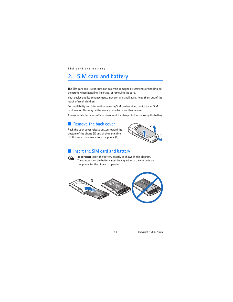 Sim card and battery, Remove the back cover, Insert the sim card and battery | Nokia 6822 User Manual | Page 15 / 225