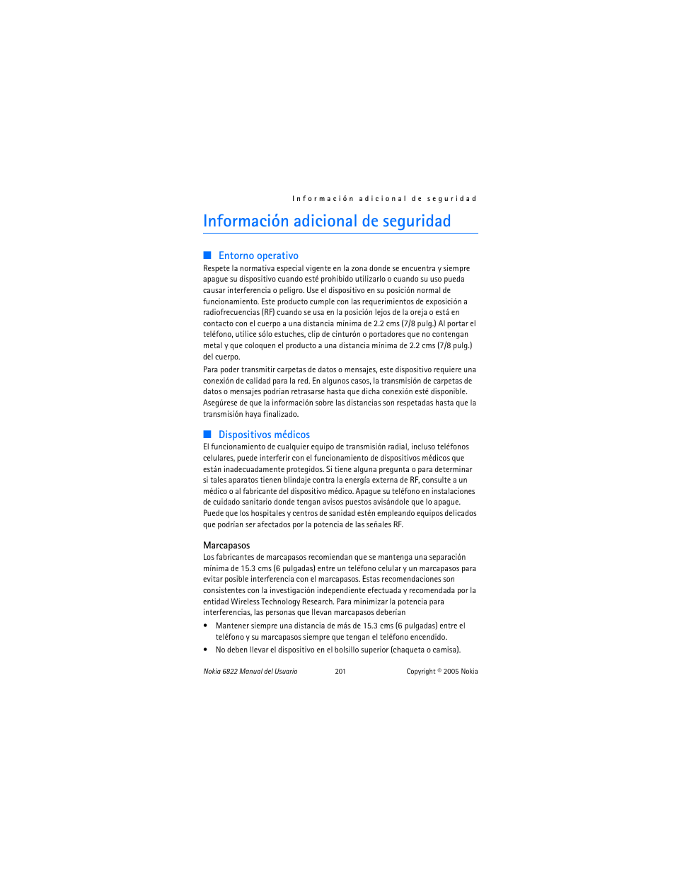 Información adicional de seguridad | Nokia 6822 User Manual | Page 202 / 225
