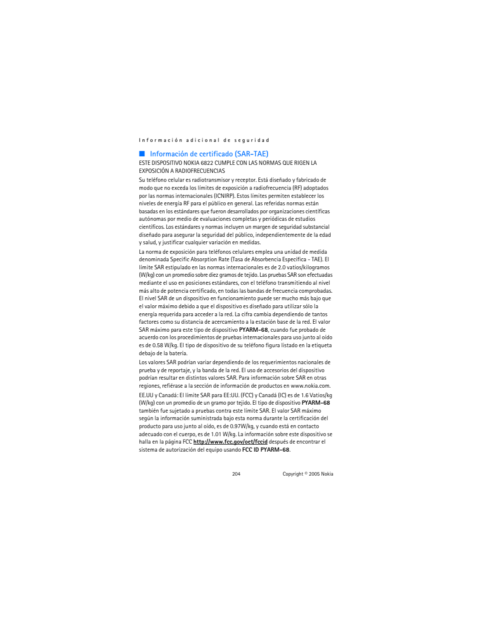 Información de certificado (sar-tae) | Nokia 6822 User Manual | Page 205 / 225