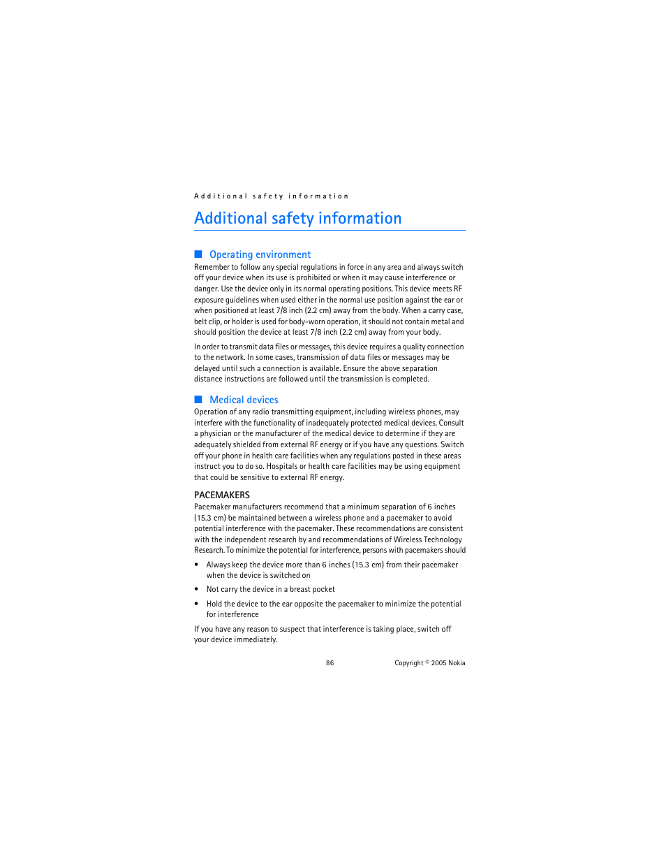 Additional safety information | Nokia 6822 User Manual | Page 87 / 225
