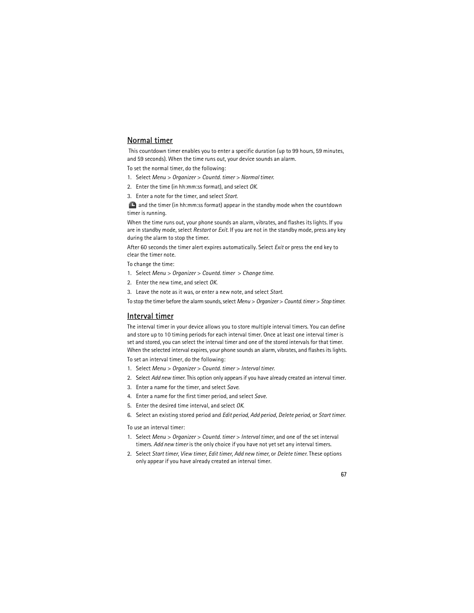 Normal timer, Interval timer | Nokia 6275i User Manual | Page 100 / 209