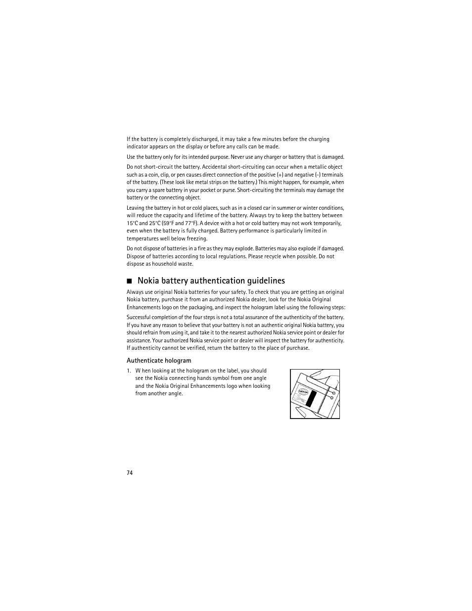 Nokia battery authentication guidelines | Nokia 6275i User Manual | Page 107 / 209