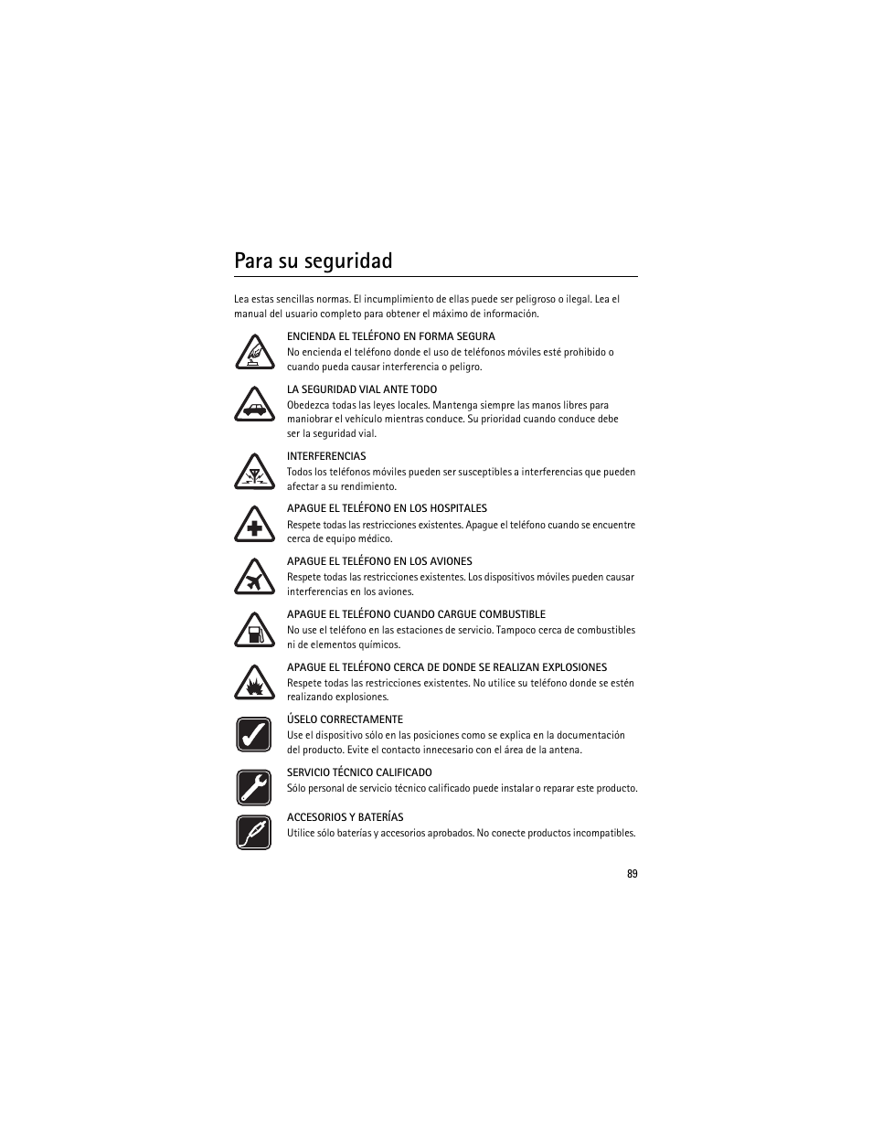 Para su seguridad | Nokia 6275i User Manual | Page 122 / 209