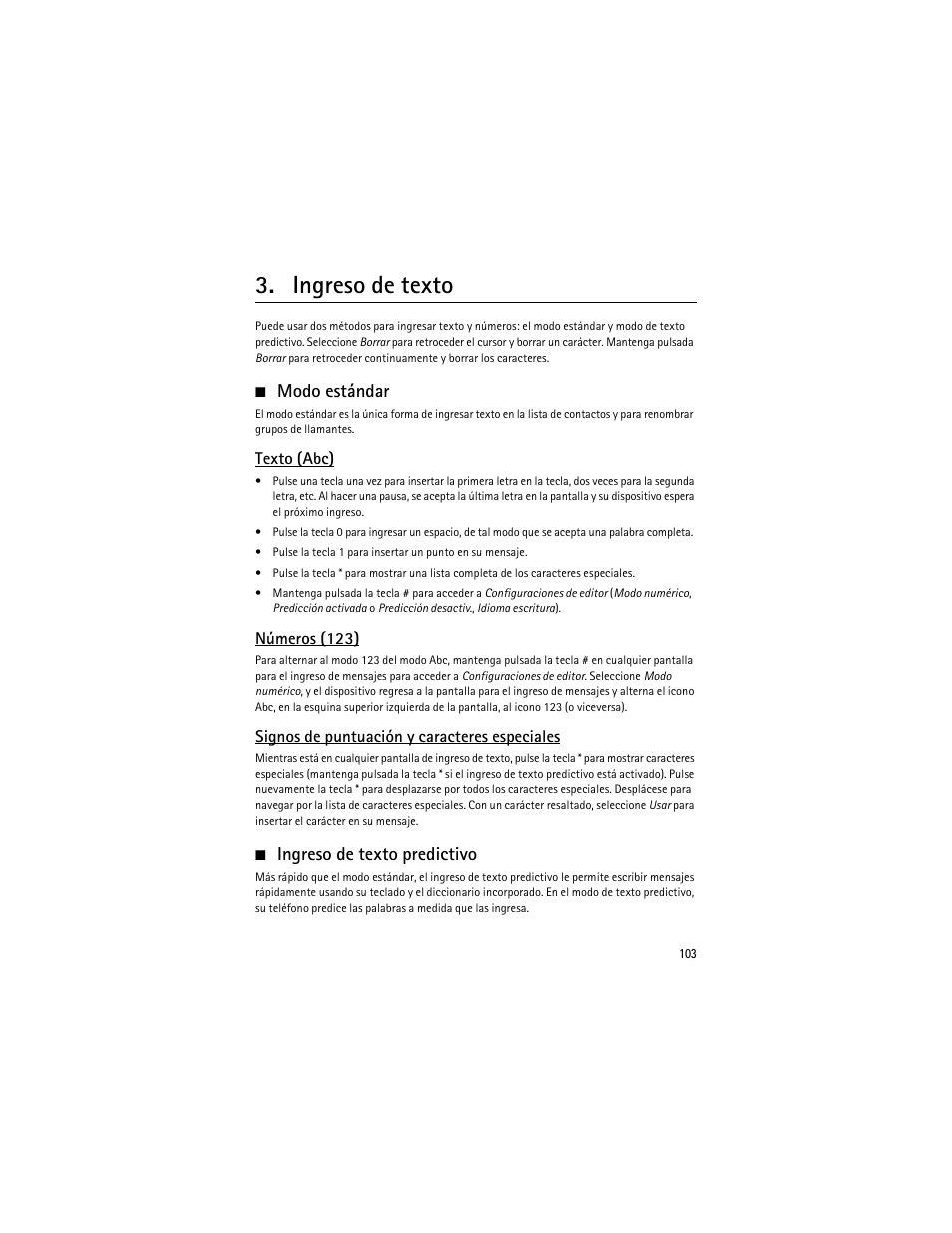 Ingreso de texto, Modo estándar, Ingreso de texto predictivo | Nokia 6275i User Manual | Page 136 / 209