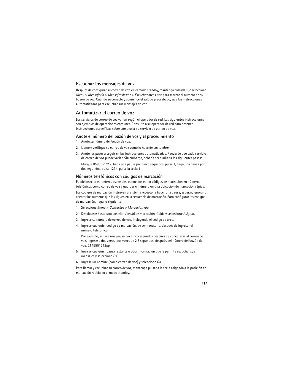 Escuchar los mensajes de voz, Automatizar el correo de voz | Nokia 6275i User Manual | Page 150 / 209