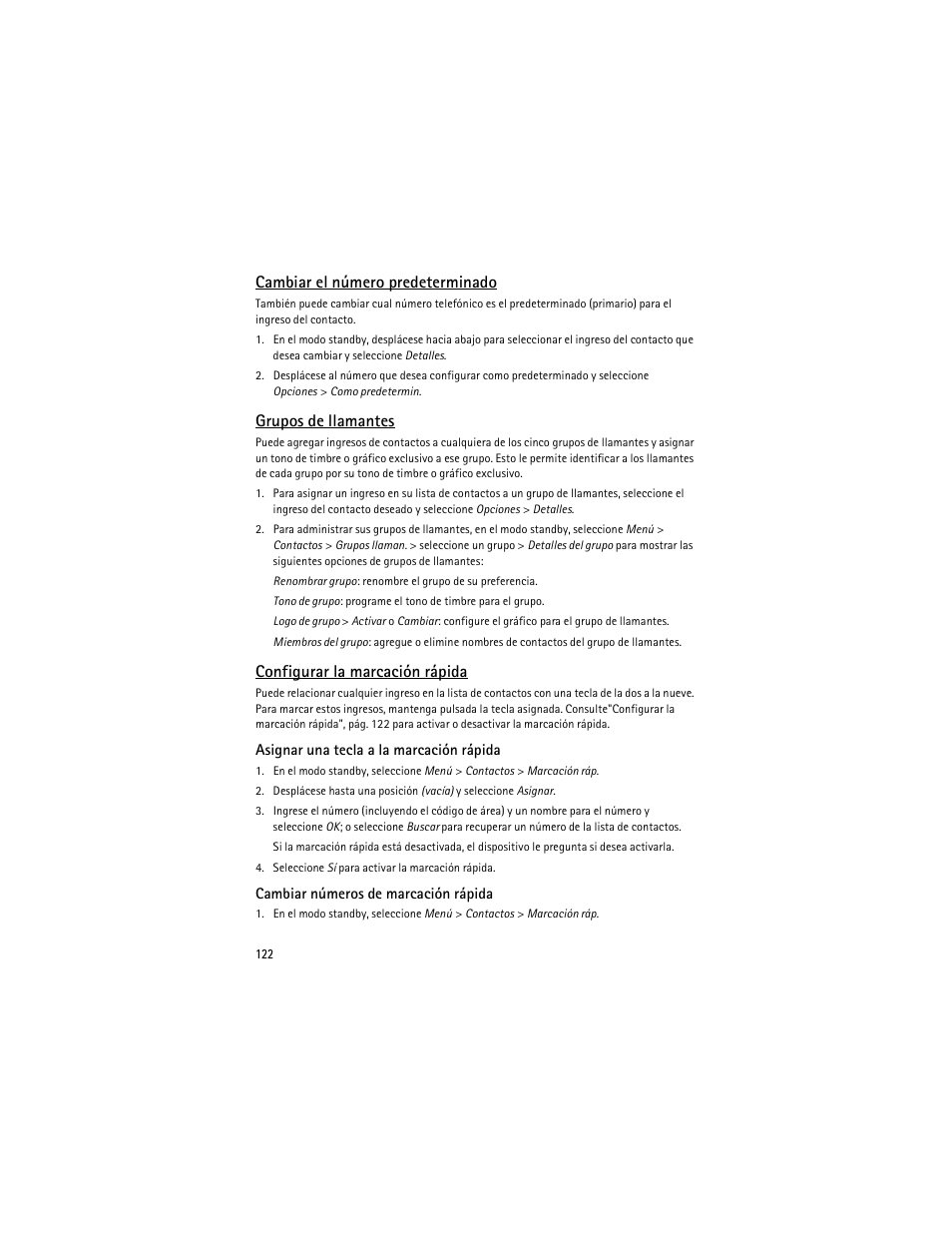 Cambiar el número predeterminado, Grupos de llamantes, Configurar la marcación rápida | Nokia 6275i User Manual | Page 155 / 209