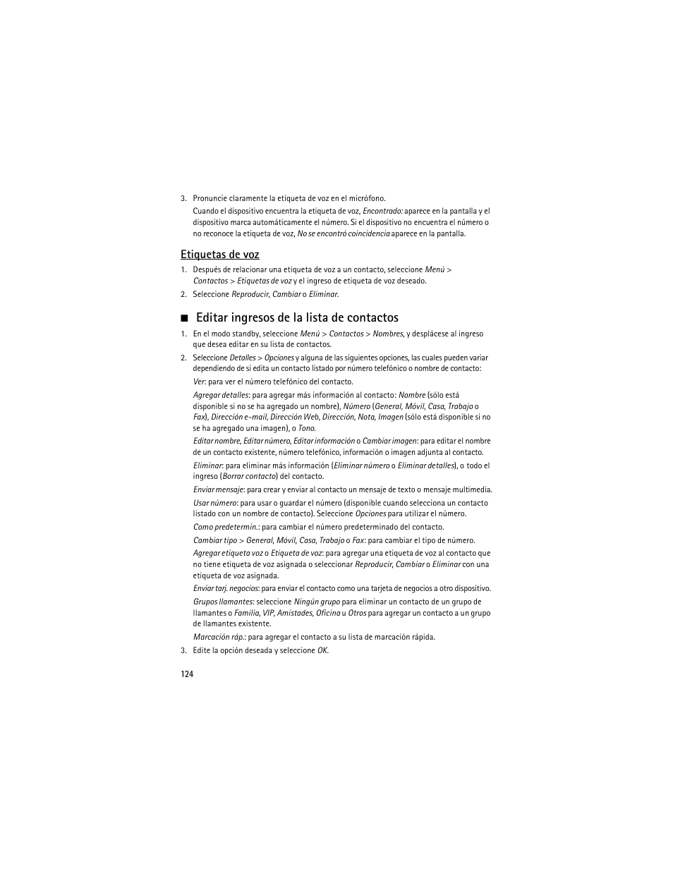 Editar ingresos de la lista de contactos, Etiquetas de voz | Nokia 6275i User Manual | Page 157 / 209