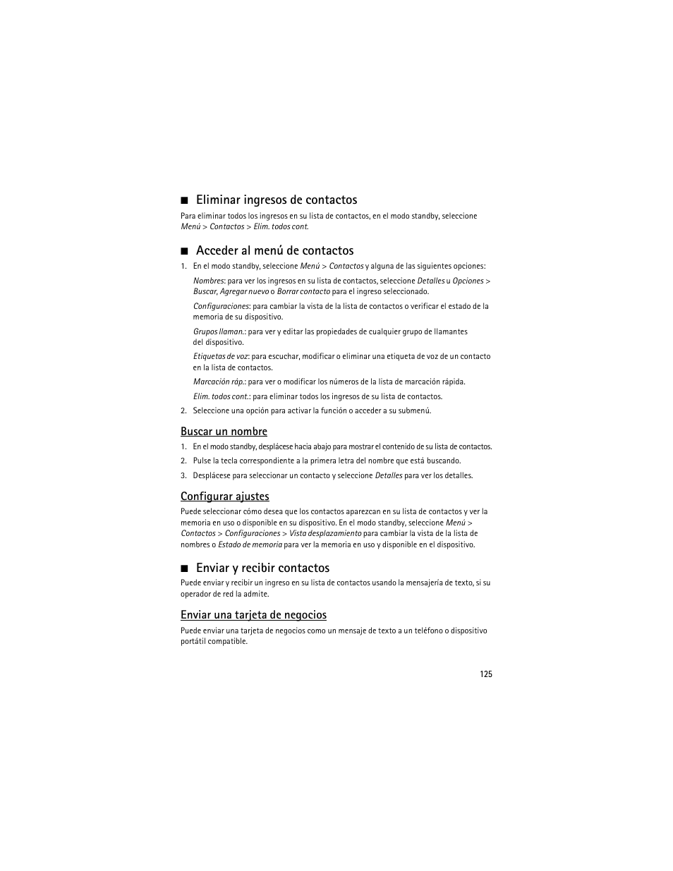 Eliminar ingresos de contactos, Acceder al menú de contactos, Enviar y recibir contactos | Nokia 6275i User Manual | Page 158 / 209