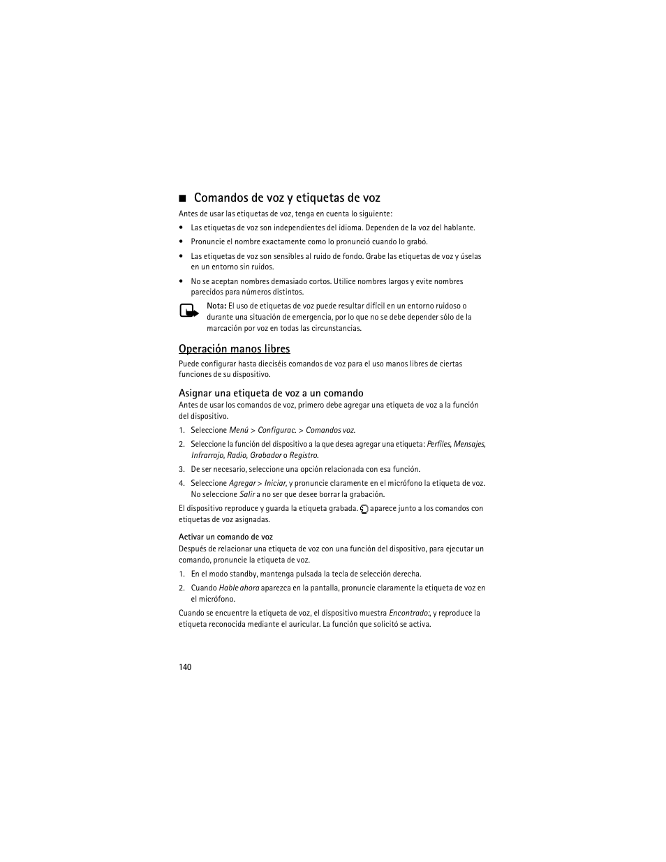 Comandos de voz y etiquetas de voz, Operación manos libres | Nokia 6275i User Manual | Page 173 / 209