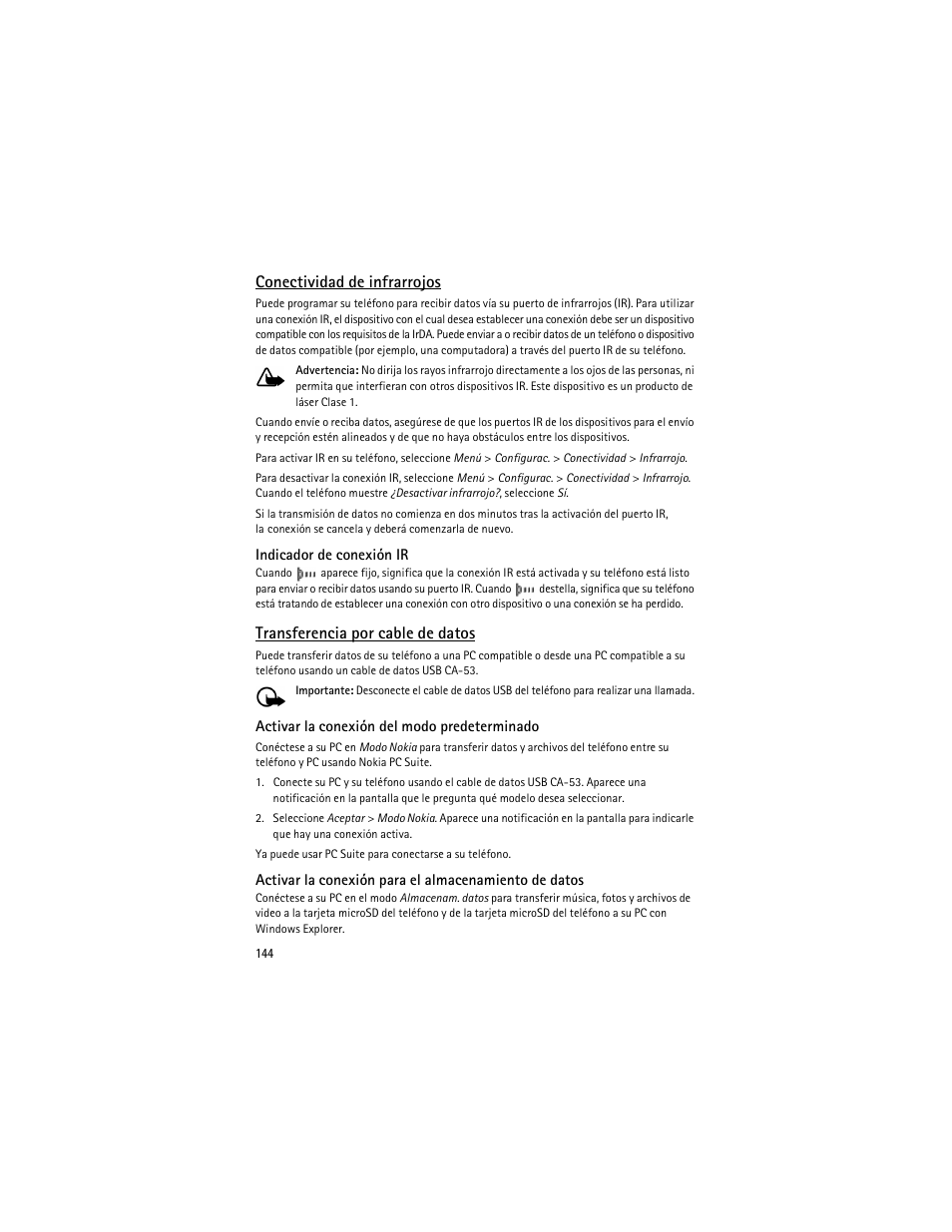 Conectividad de infrarrojos, Transferencia por cable de datos | Nokia 6275i User Manual | Page 177 / 209