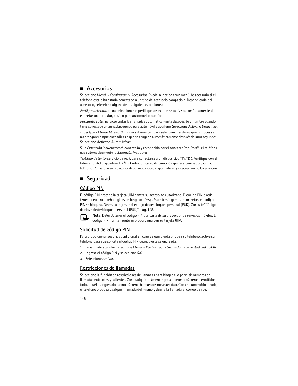 Accesorios, Seguridad | Nokia 6275i User Manual | Page 179 / 209